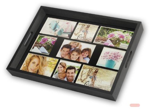 Bild von Tablett aus Holz schwarz,Glasboden, 45x35cm, 9 Fotos 4 x 10x10 und  5 x 10x15, W002 - VE 2