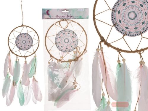 Bild von Traumfänger Mandala pastelll mit Federn, ca.54x22cm, im Beutel mit Headercard - VE 6 (SR)