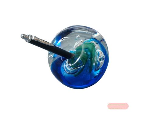 Bild von Traumkugel Glas gross mit Schreiberhalterung, D: 9cm, ca. 900g,  blau/grün/klar