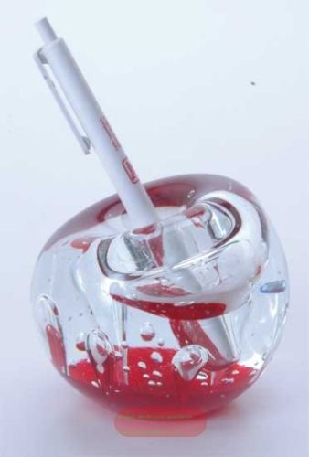 Bild von Traumkugel Glas gross mit Schreiberhalterung, D: 9cm, ca. 900g, grosse Blase rot/klar