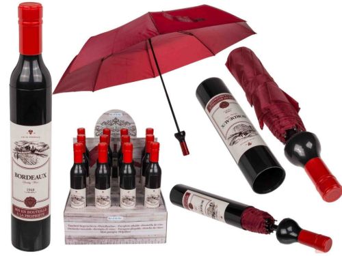 Bild von Taschenregenschirm Weinflasche Rotwein, D:90cm, (Display nur mit VE 12) - VE 6