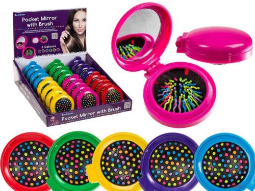 Bild von Taschenspiegel Colours mit Bürste, ca.7cm, 6-fach ass. im Display - VE 24