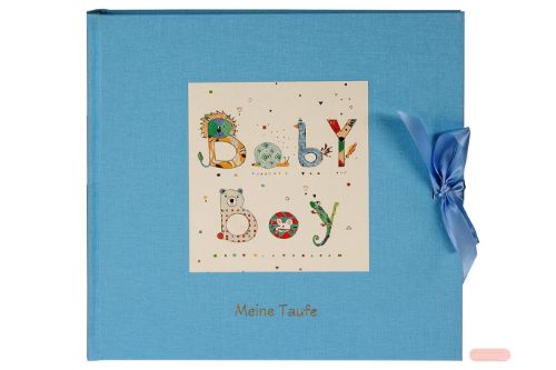 Bild von Taufalbum Leinen Baby Boy mit Karte, 25x25cm, 60 S.weiss