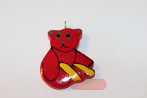 Bild von Tieranhänger Holz farbig, Bär sitzend rot/gelb - VE 12