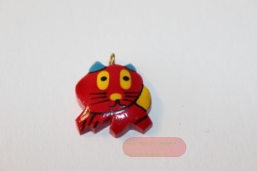 Bild von Tieranhänger Holz farbig, Katzenkopf rot - VE 12