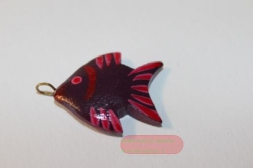 Bild von Tieranhänger Holz farbig, Tropenfisch violett/rot - VE 12