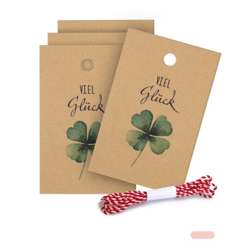 Bild von VIEL GLÜCK, Anhängerset, 4er Set, 8,5x5,5cm & 1,1m Kordel - VE 10 (Sets)