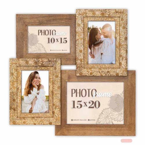 Bild von Wandbilderrahmen Holz Arezzo für 4 Fotos, 3x10x15 15x20 (42x42), ZL474