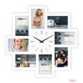 Bild von Wanduhr Trieste Black 50x50cm, Holz, für 8 Fotos 10x15cm, weiss
