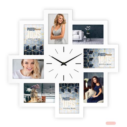 Bild von Wanduhr Trieste Black 50x50cm, Holz, für 8 Fotos 10x15cm, weiss