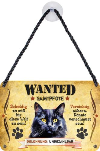 Bild von Wanted Haustierschilder, 16,5x11,5cm, Blechschild 3D, Katze schwarz - VE 3