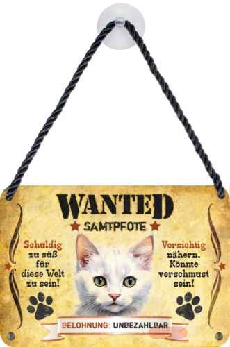 Bild von Wanted Haustierschilder, 16,5x11,5cm, Blechschild 3D, Katze weiss - VE 3