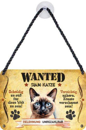 Bild von Wanted Haustierschilder, 16,5x11,5cm, Blechschild 3D, Siam Katze - VE 3