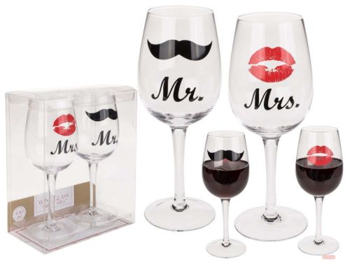 Bild von Weinglas, Mr & Mrs, je ca. 430 ml, H: ca.22,5cm, 2er Set in Box - VE 3