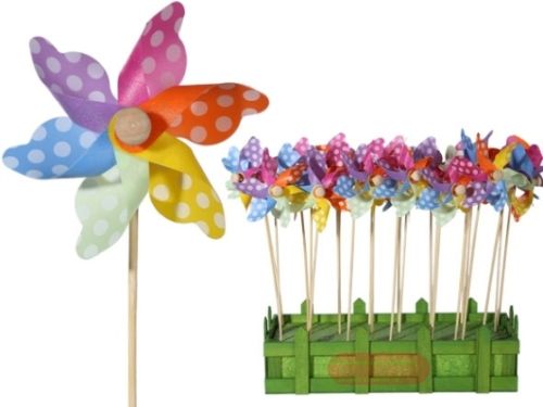 Bild von Windmühle auf Holzstab multicolor mit Punkten, ca.9x28cm, im Display - VE 24