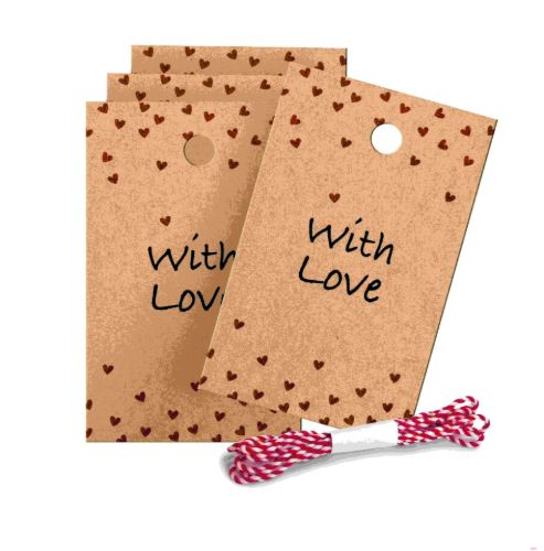 Bild von WITH LOVE, Anhängerset, 4er Set, 8,5x5,5cm & 1,1m Kordel - VE 10 (Sets)
