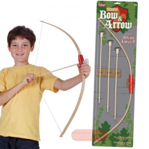 Bild von WOODEN BOW AND ARROWS, Bogen mit Pfeilen, Holz, ca.68cm - VE 6