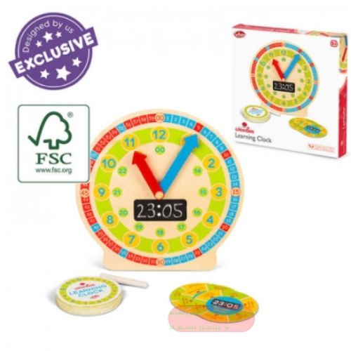 Bild von WOODEN LEARNING CLOCK, Uhr aus Holz zum lernen der Zeit, ca.24cm, Box - VE 3