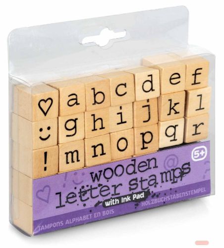 Bild von WOODEN LETTER STAMPS, 31er Set mit Sonderzeichen, ca.1,5cm, Box - VE 5