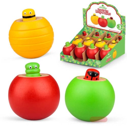 Bild von WOODEN SQUEAKY BUG ROLY-POLIES, Holz 6cm, quitschend, Display - VE 12