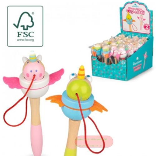 Bild von WOODEN UNICORN AND DRAGON CUP AND BALL, Kugelspiel Holz 16,5cm, Display - VE 24 (SR)