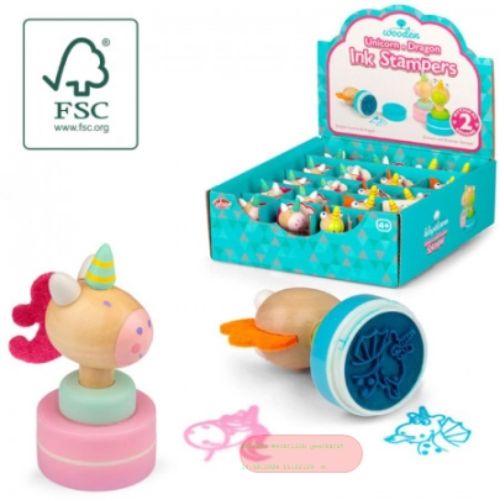 Bild von WOODEN UNICORN AND DRAGON INK STAMPERS, Stempfel Holz 6,5cm, Display - VE 20 (SR)
