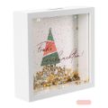 Bild von Spardose Wunscherfüller Holzkasten/Glas 18x18x5cm, Frohe Weihnachten - VE 3
