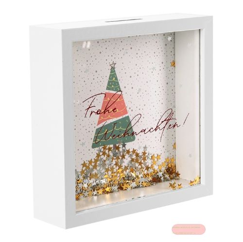 Bild von Wunscherfüller Holzkasten/Glas 18x18x5cm, Frohe Weihnachten - VE 3