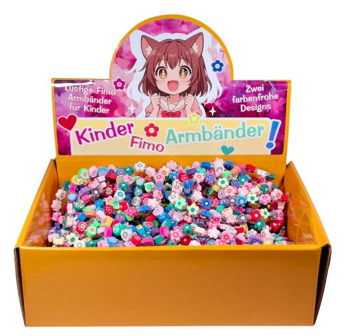 Bild von Kinder Fimo Armbänder bunt farblich gemischt, Gummizug, Display - VE 50