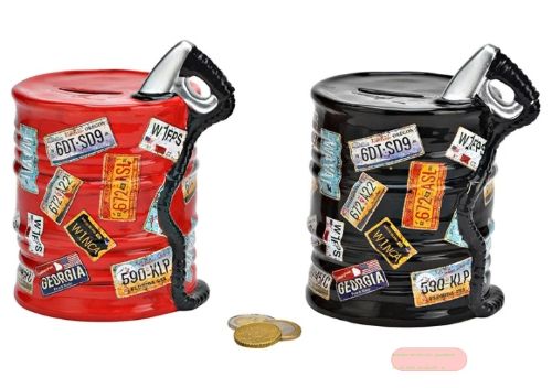 Bild von Spardosen Öl Fass aus Keramik, ca.12x14x10cm, 2-fach gemischt - VE 2