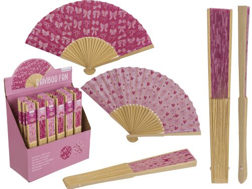 Bild von Bambus-Fächer Herz und Schleifen, ca.21cm, zwei Motive gemischt, Display - VE 24