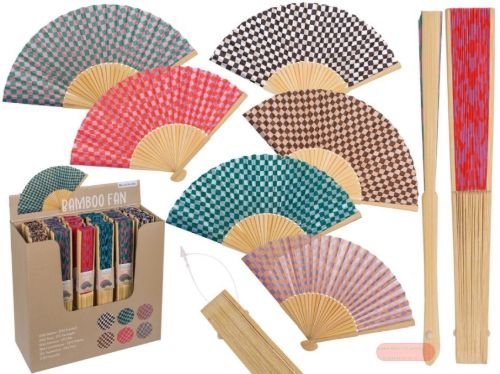 Bild von Bambus-Fächer Karo, ca.21cm, farben mehrfach gemischt, Display - VE 24