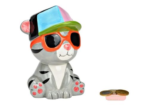 Bild von Spardosen Katze mit Brille, Keramik, ca.11x16x10cm - VE 2