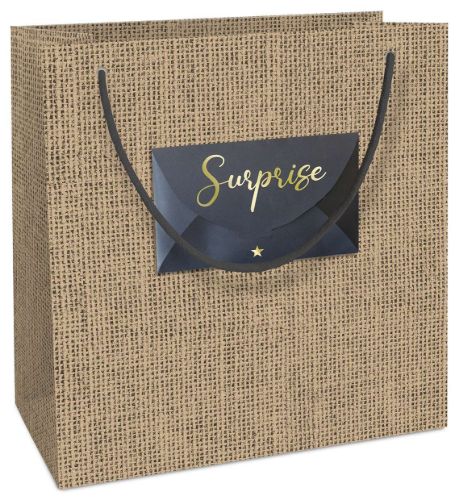 Bild von Geschenktasche Kraftpapier, 20x21x8cm, Jute mit Umschlag - VE 10