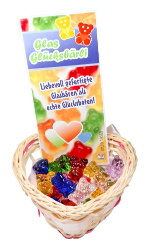 Bild von Glücksbären aus Glas, ca.1,5-2cm, Handarbeit, im Körbchen - VE 48