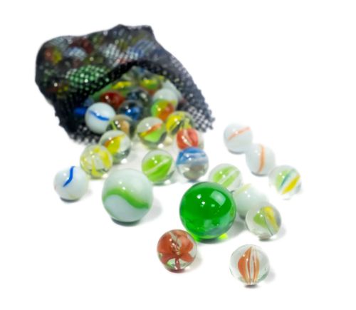 Bild von MARBLES, Glasmurmeln gemischt im Netz - VE 12