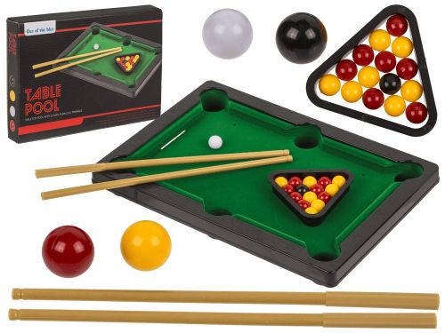 Bild von Tischbillardspiel mit 2 Queues, 16 Kugeln,Triangel+Kreide, ca.22x15cm, in G'box - VE 12