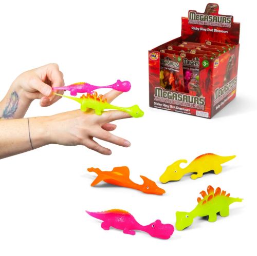 Bild von STICKY SLINGSHOT DINOSAURS - 2PK, 2er Sets gemischt, 10cm,Blisterkarte,  Display - VE 24