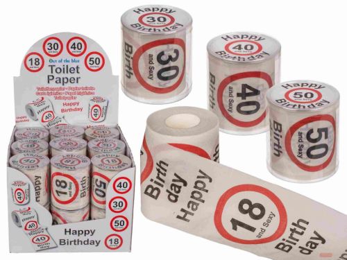 Bild von WC Papier Happy Birthday, 18/30/40/50 - 4-fach ass., Display - VE 18 (SR)