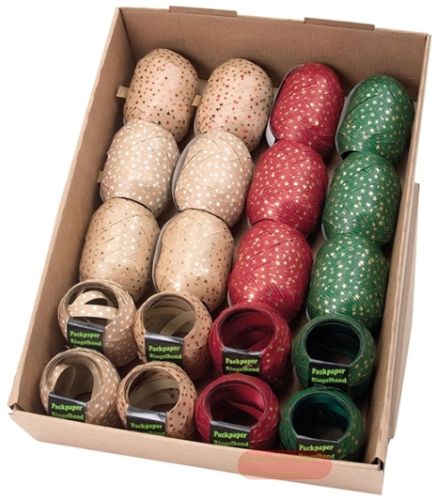Bild von Eiknäuel Kraftpapier Sterne bunt ass., Polyband 10mmx12m , sortiert in box - VE 20