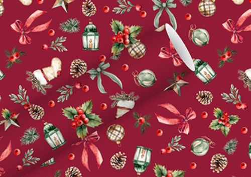 Bild von Geschenkpapier High Rollen 2m x 70cm, Festive Decoration, dunkelrot - VE 5