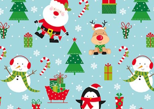 Bild von Geschenkpapier High Rollen 2m x 70cm, Jolly Christmas, iceblue - VE 5