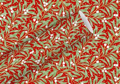 Bild von Geschenkpapier Rollen 2m x 70cm, Kraftpapier, Christm. Leaves rot  - VE 5