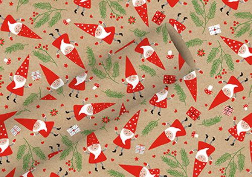 Bild von Geschenkpapier Rollen 2m x 70cm, Kraftpapier, Gnomes - VE 5