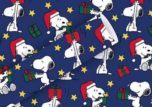 Bild von Geschenkpapier Rollen 2m x 70cm, Snoopy X-Mas blau - VE 5