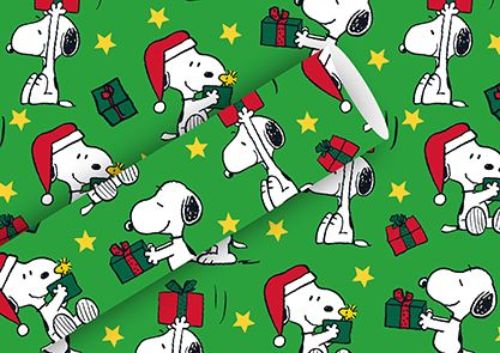 Bild von Geschenkpapier Rollen 2m x 70cm, Snoopy X-Mas grün - VE 5