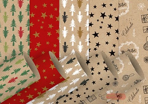 Bild von Geschenkpapier Rollen 3m x 100cm, Kraftpapier X-mas 5-fach ass. - VE 25