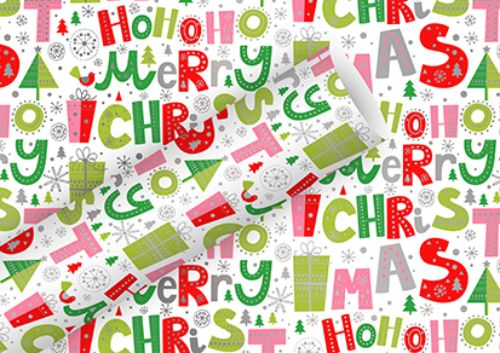 Bild von Geschenkpapier Rollen Alupapier 1,5m x 70cm, Hohoho Merry Christ. jolly - VE 5
