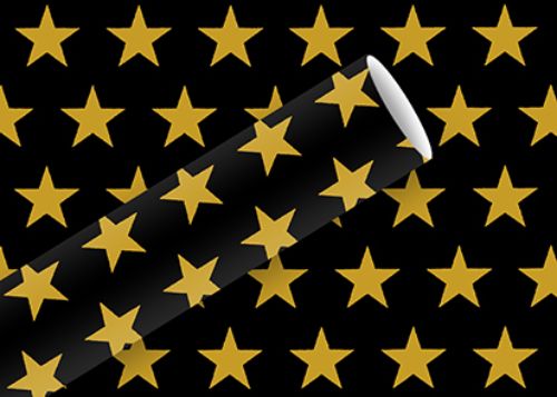 Bild von Geschenkpapier Rollen Alupapier 1,5m x 70cm, Stars schwarz-gold - VE 5
