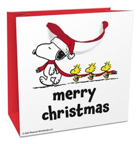 Bild von Geschenktasche matt, 17x17x8cm, Snoopy Christmas Parade weiss - VE 8